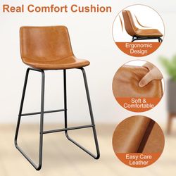 NEW 26" Brown Counter Height Bar Stools Set of 4, Modern Stools Faux Leather Barstools w/Backrest