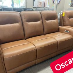 $39 Down Financing or Cash $3450 Real Leather Power Reclining Sofa and Loveseat Living Room Set Tryany