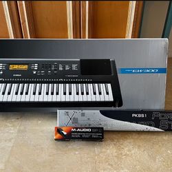 New In Box Yamaha Keyboard PSREW300 With Power Adapter With Stand With Foot Pedal 