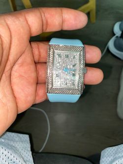 Iced Out Square Watch Light Blue Band