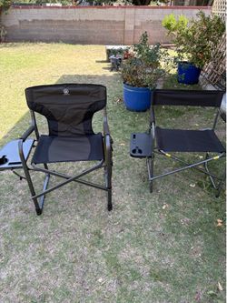 Camping chairs. Portable collapsible with built in tables