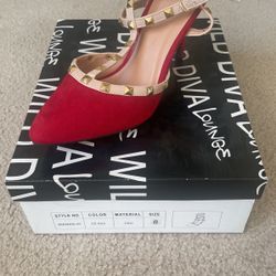 Red ankle tie heels 