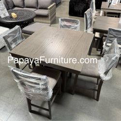 New! Counter Height Dining Set, 5pcs Table And Chairs, Dining Table, Chairs, Counter Height Chairs, Table, Grey Dining Set, Casual Table, Dinette Set 
