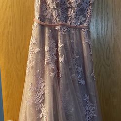 Beautiful Lace Deep V a Line Gown In Dusty Rose Size 4 Women