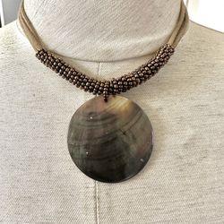 Lia Sophia Abalone Round Beaded Pendant Necklace 