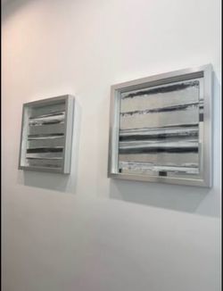 Z Gallerie Twin 18x18 Metallic prints   silver/charcoal abstract art, metallic texture