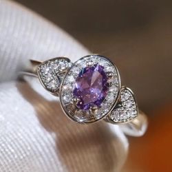 Purple Zirconia 925 Silver Ring Size 7
