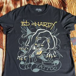 Ed WHardy Shirt Men’s Large-Ed Hardy Black Graphic Tee 