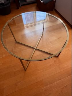 Round Glass Coffee Table with Gold Metal Frame