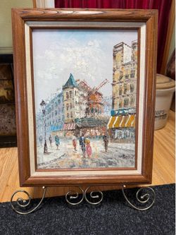Vintage Original Oil on Canvas – Moulin Rouge, Paris – Signed “Burnett” (Attributed to Caroline C. Burnett)