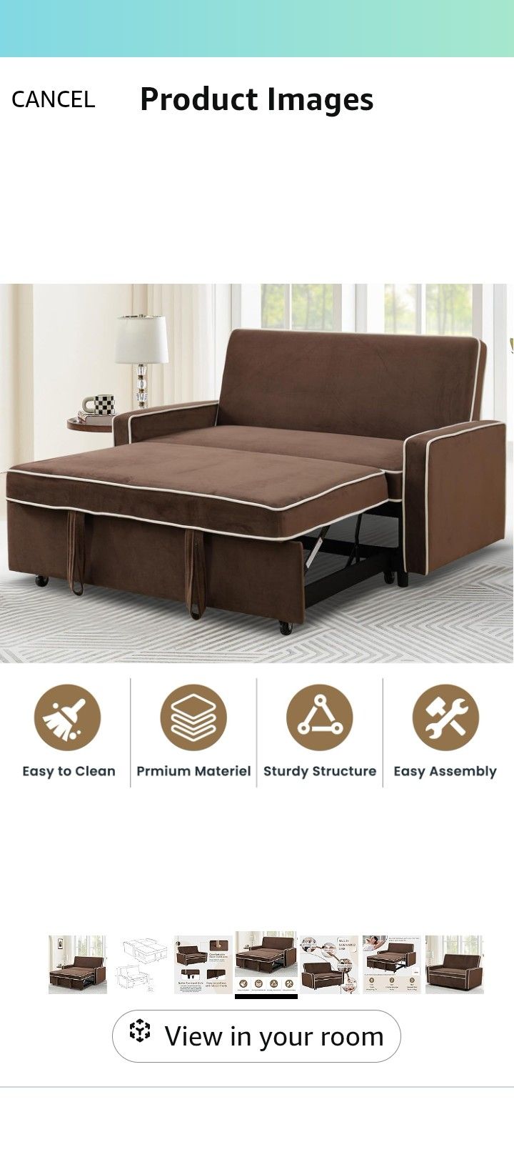 BRAND NEW IN BOX 3-in-1 Convertible Sofa Sleeper Bed 2-Seat Loveseat Lounge with Adjustable Backrest, Flannel Pull Out Fabric Couch Chaise, Perfect fo