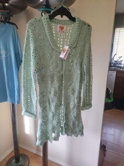 Ameri Mode Hand Made Crochet Lace Longline Cardigan