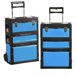 O72  Portable 3 Tiers Stackable Trolley Storage Case with Wheels for Workshop Garage, Blue