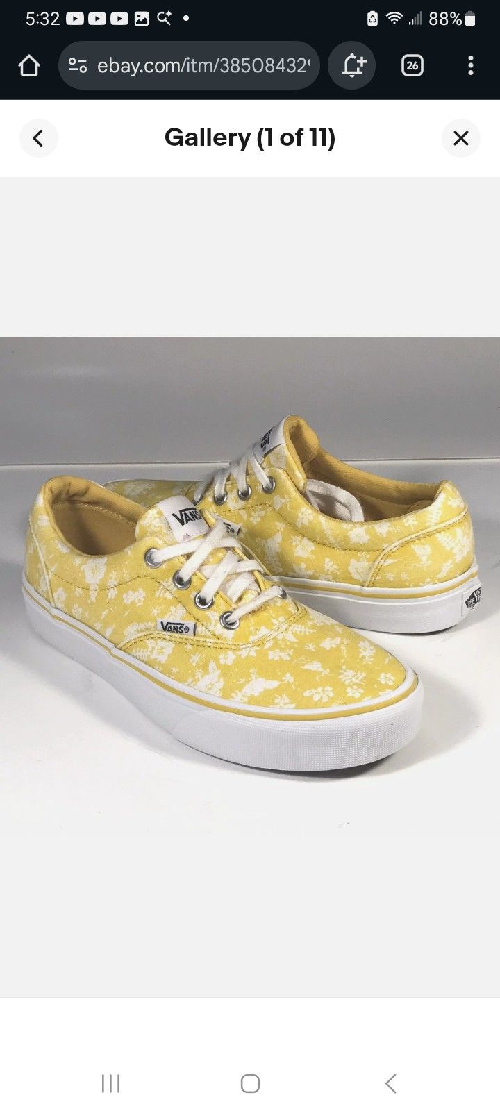 Vans Authentic Doheny Floral Yellow White Skate/Lifestyle Sneakers Womens Size10