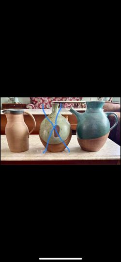 2 Like NEW Handmade Pottery Pitchers And Vase, Sold Separately