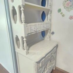 French Provincial wood hutch bookcase