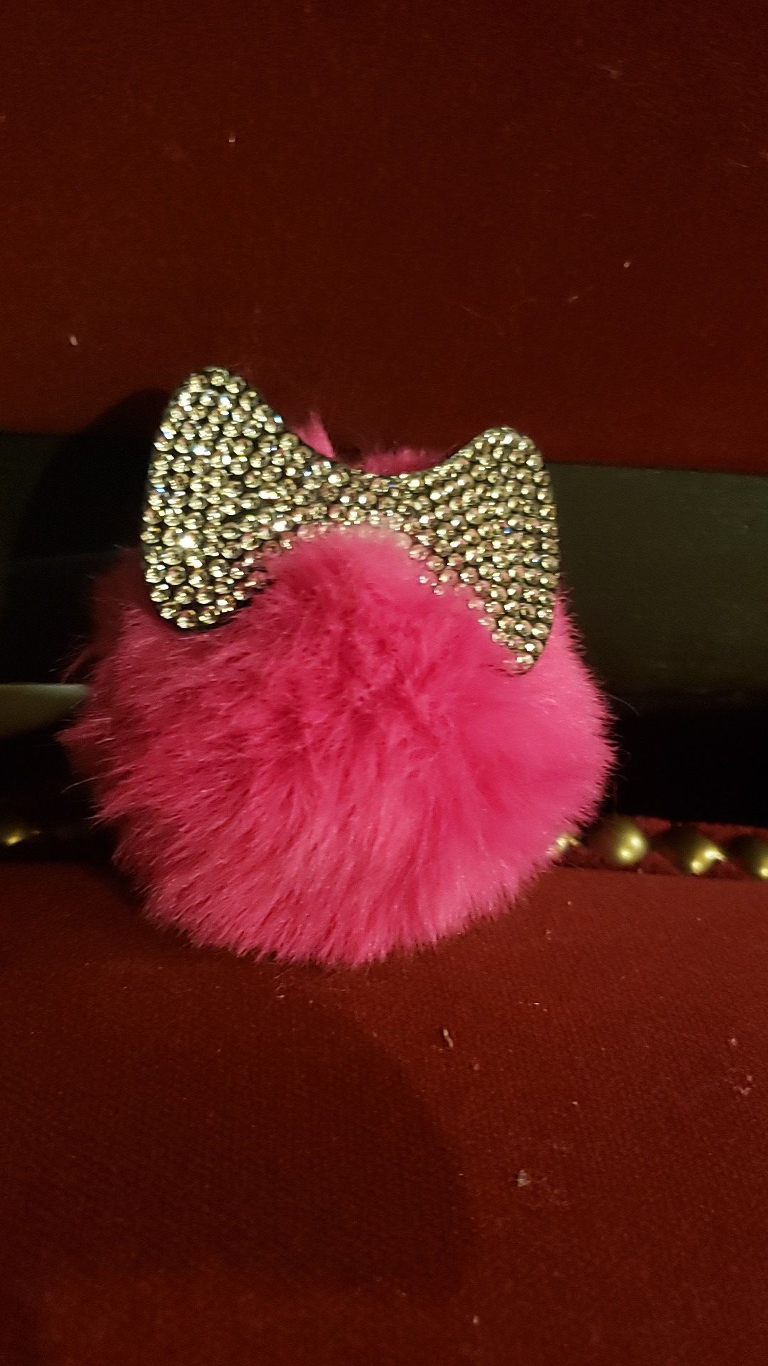 Cute pink ball with beadazzled headband keychain