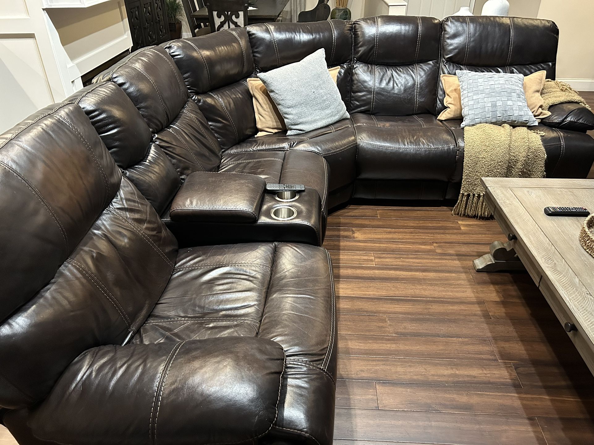 Brown Leather Sofa- Recliner End Chairs- Leather And Electric