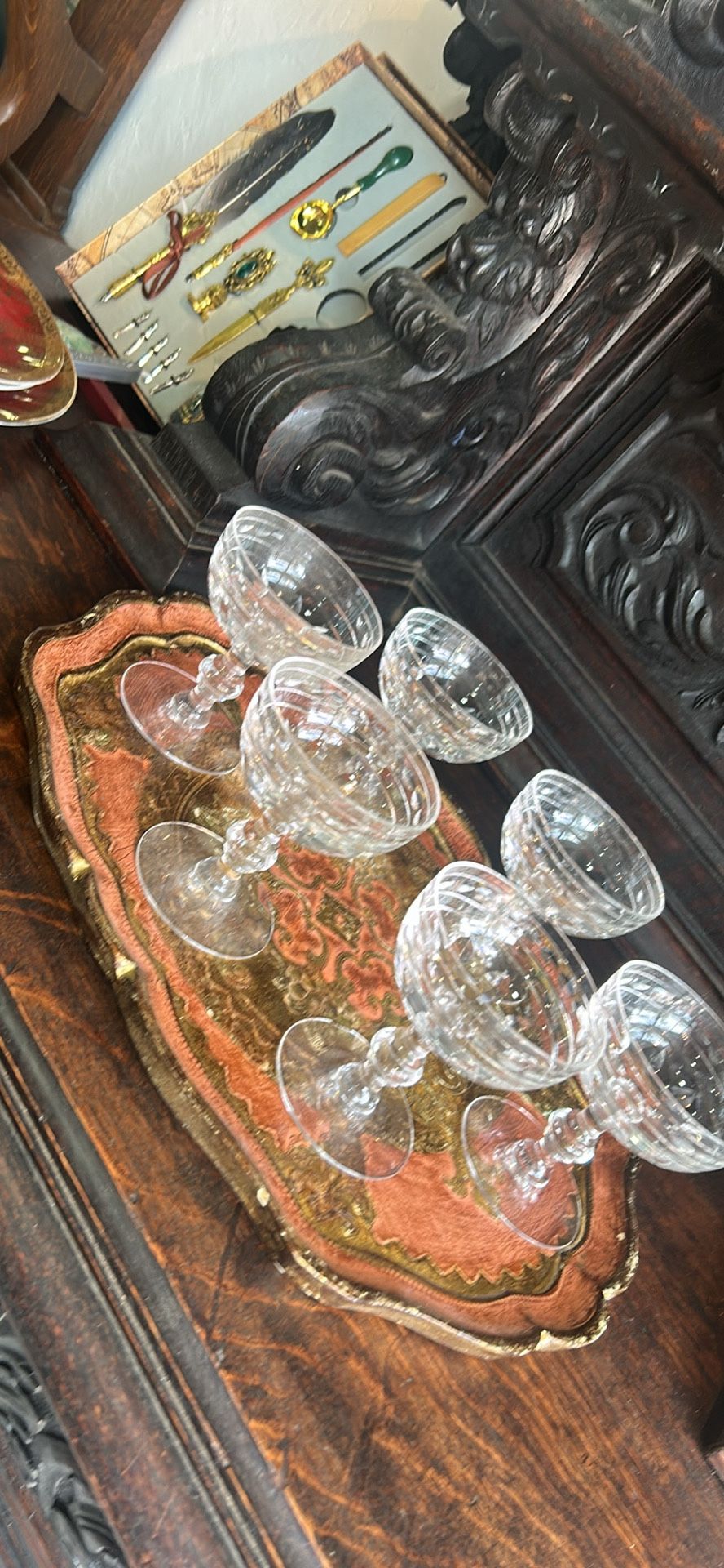 Val Saint Lambert set of hand cut crystal French champagne glasses