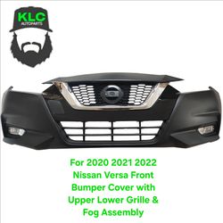 For 2020 2021 2022 Nissan Versa Front Bumper Cover with Upper Lower Grille & Fog Assembly