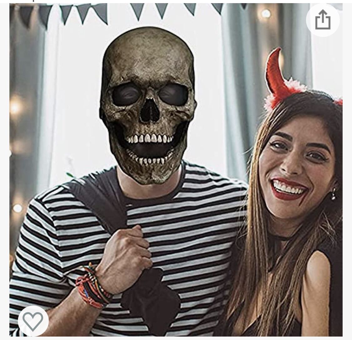 Creepy Halloween Full Head Skull Mask with Moving Jaw,Realistic Human Skeleton Mask,Crazy Party Headgear Props