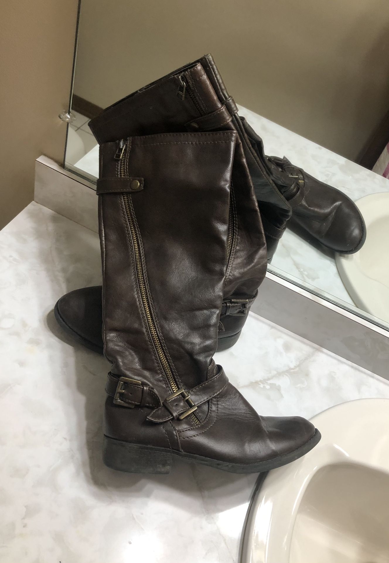 Dark Chocolate Brown Faux Leather Riding Boots (7)