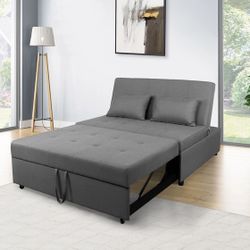 Grey 2-Seat Adjustable Couch Sofa Bed Linen Fabric