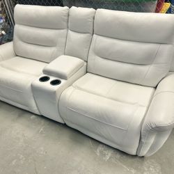 Like New Leather Electric Dual Reclining Couch With Electric Headrests And Dual USB Made By Sofia Vergera 