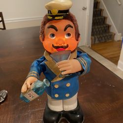 Vintage Battery Operated Tin Captain Bartender Toy