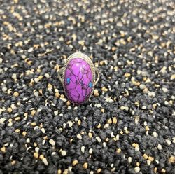 Purple Turquoise Ring 925 Sterling Silver, Handmade from India - Size 11 Unisex