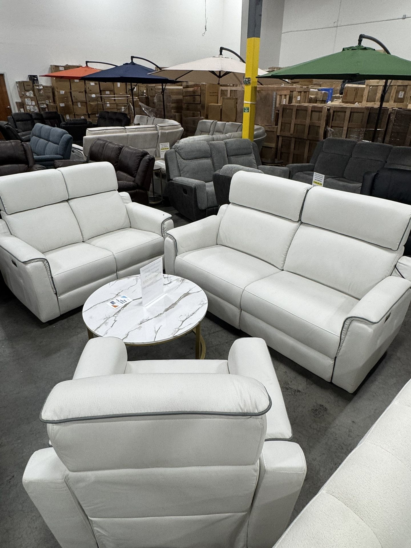 White Leather Power Recliner Living Room 3Pcs Sofa Set (3.24) Juego de sofás reclinable eléctrico de cuero blanco para sala de estar de 3 piezas (3,24