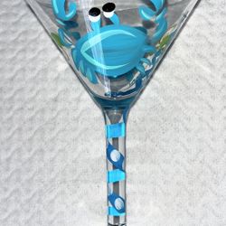 Martini Glass with Hand-Painted Crab Design