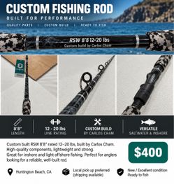 🎣🔥 CUSTOM RSW 8’8” ROD – 12-20 LB 🔥🎣