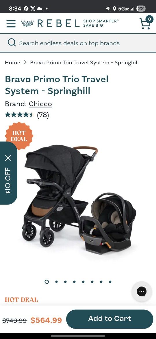 Chicco 3 Piece Stroller 