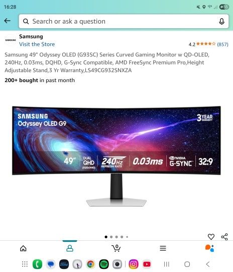 Samsung Oddysey 49inch Curved Display Gaming Monitor