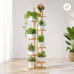 7 Tier Plant Stand with Grow Light for Indoor Plants Corner Bamboo Plant Shelf Wood Flower Stand