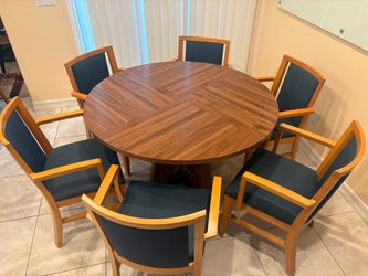 Round Wood Dining Table with 6 Chairs