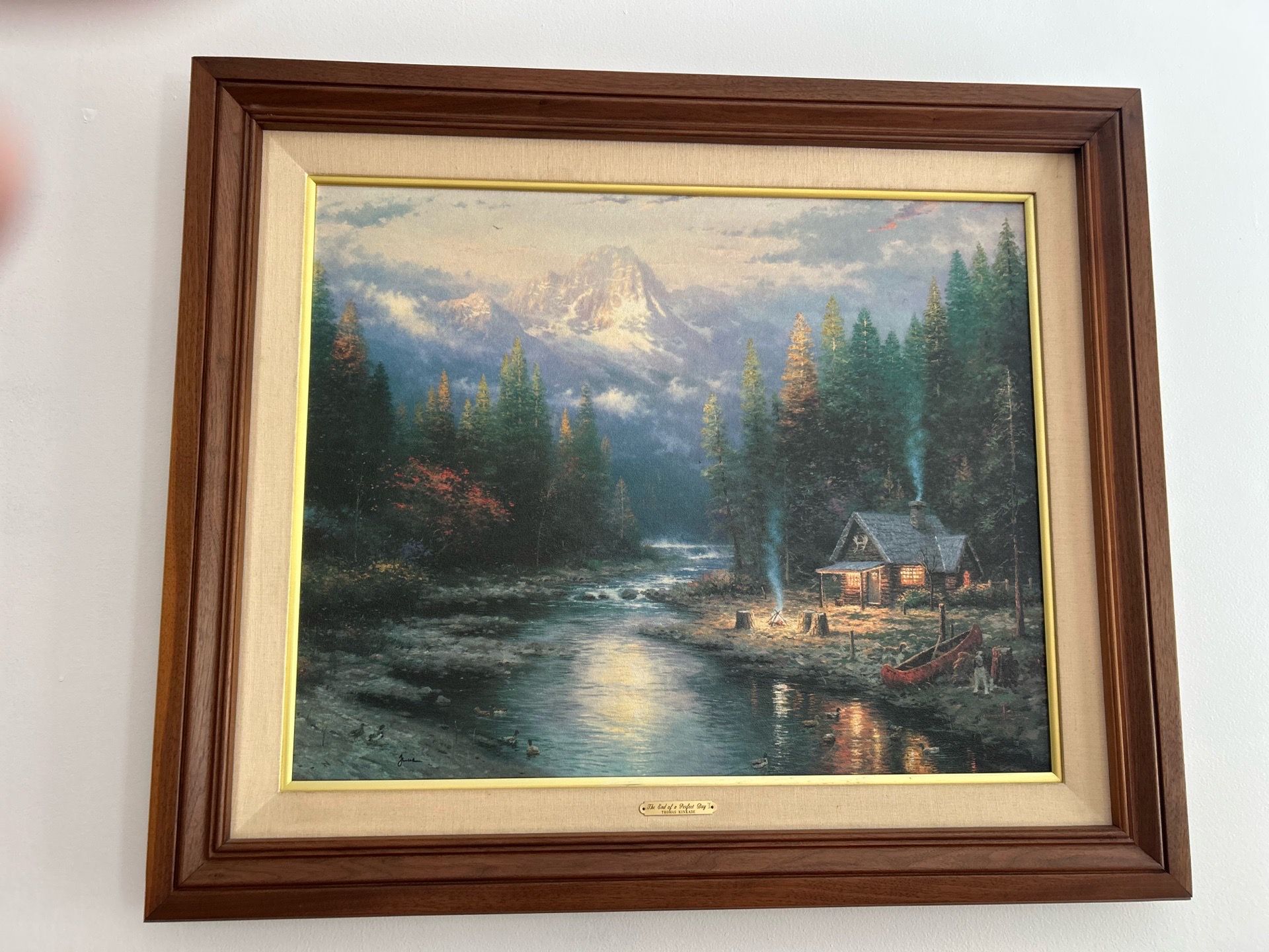 Thomas Kincaid painting, end of a perfect day walnut frame