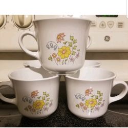 Corelle Vintage 1970s Corning Meadow Cup Mugs - Set of 6