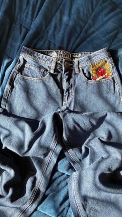 Ninty Hall Embroidered Graphic Straight Leg Jeans