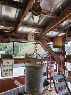 Antique well bucket , pulley , & chain