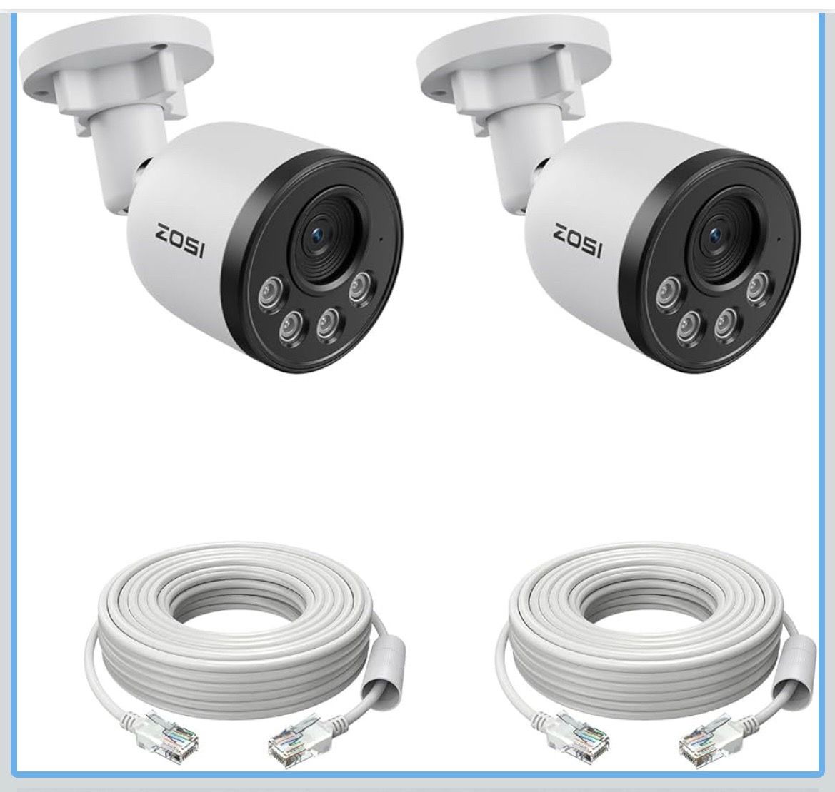 ZOSI 2 Pack 4K PoE Add on Security Camera with Ethernet Cables,8MP Outdoor Bullet IP Cameras with