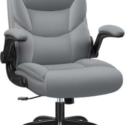Leather Office Chair, Small PU Ergonomic Desk Chair, Comfy Computer Chair with Wheels and Flip-up Armrests, Adjustable Height Mid Back Executive Offic