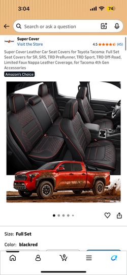 Super Cover Leather Car Seat Covers for Toyota Tacoma 2024-2026 Full Set