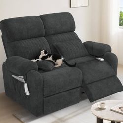 Power Loveseat Sofa, Gray Cloud-Like Velvet Zero Gravity Double Reclining RV Couch with USB & Type C Ports, Pillows, Side Pockets, 2 Seater for Living