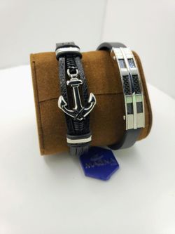 Stainless steel and leather Bracelet for men