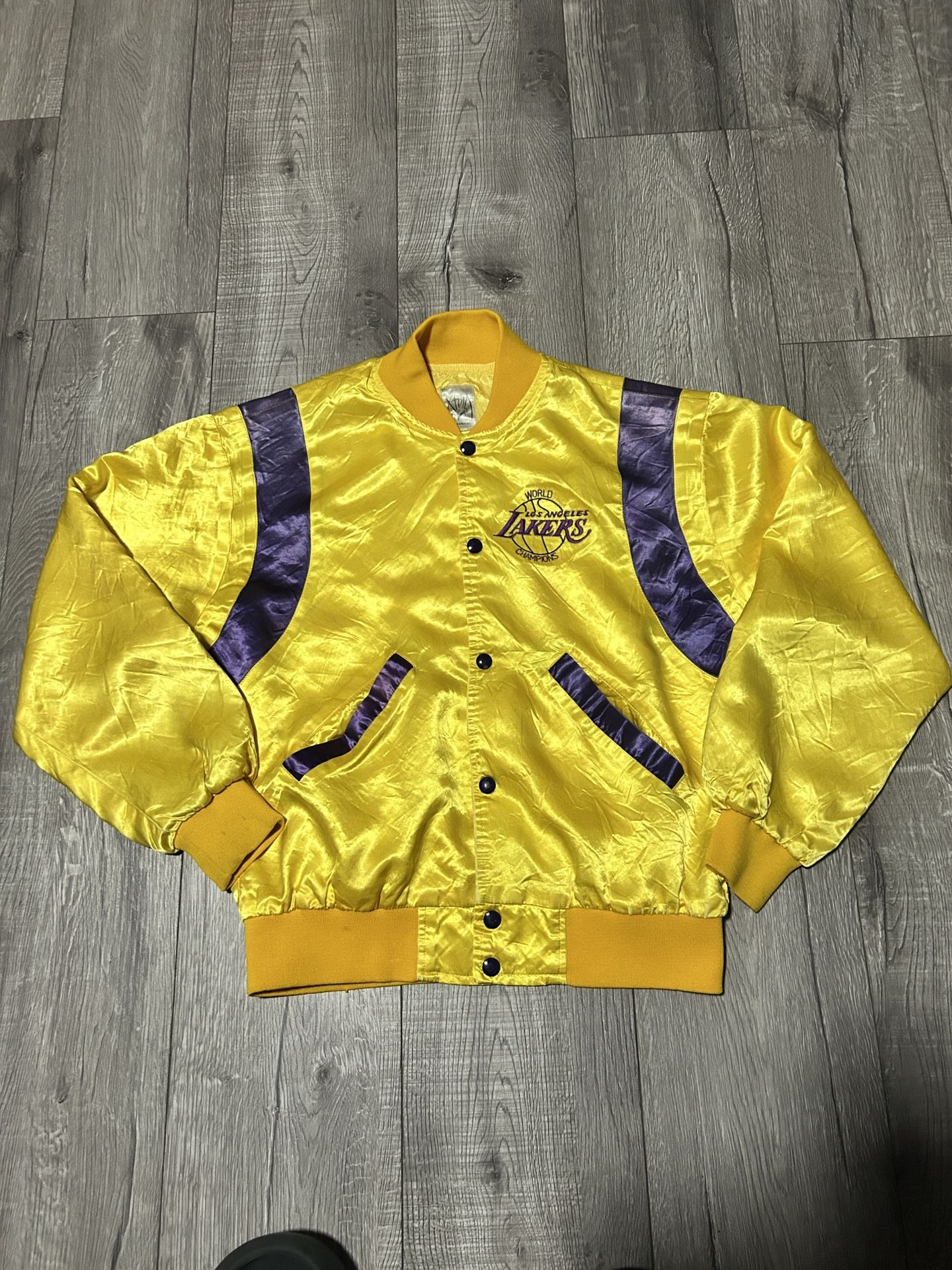 VTG 80s 1987 Los Angeles Lakers Champions Embroidered Satin Bomber Jacket Size L