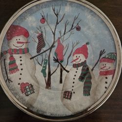 WINTER SCENE Plate 10", Glass With Decopaged Design N Gold Rim $10 NEW