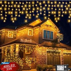 33FT 400 LED Christmas Lights, Icicle Lights for Outdoor with 8 Modes 75 Drops,