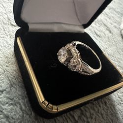 Engagement Ring. 6 1/4 Size. 14k White Gold. Real Diamonds On The Band. CZ Main Stone